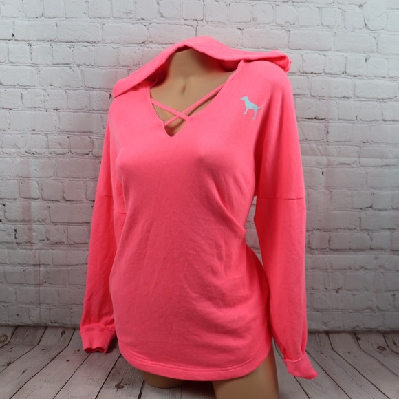 VS PINK Love Pink Lace Up Sweatshirt Hoodie - Picture 5 of 7